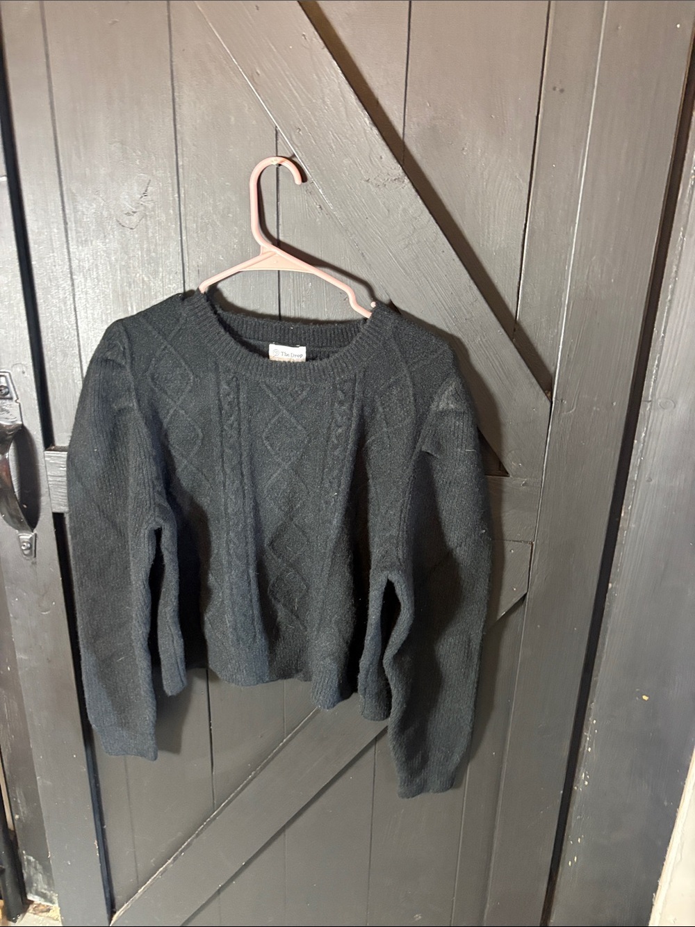 Black Cable-Knit Crewneck Sweater - Unknown Brand